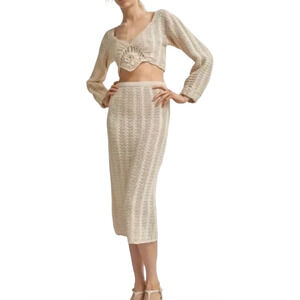 NEW MOZH MOZH FREE PEOPLE IVORY SHIRAZ CROCHET MIDI SKIRT CROP TOP SIZE SMALL